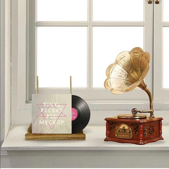 Brand New Vinyl Record Stand Now Playing Record Holder Premium Wood & Iron - Picture 6 of 7